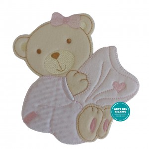 Tender Teddy Bear with Baby Blanket Iron-on Patch - Pink